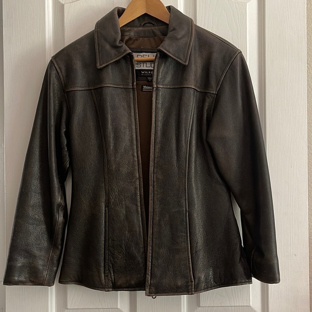 Distressed Brown Leather Jacket Women Small